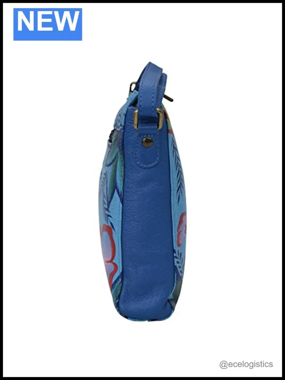 Hand-painted Genuine Leather Crossbody Bag with Adjustable Strap
